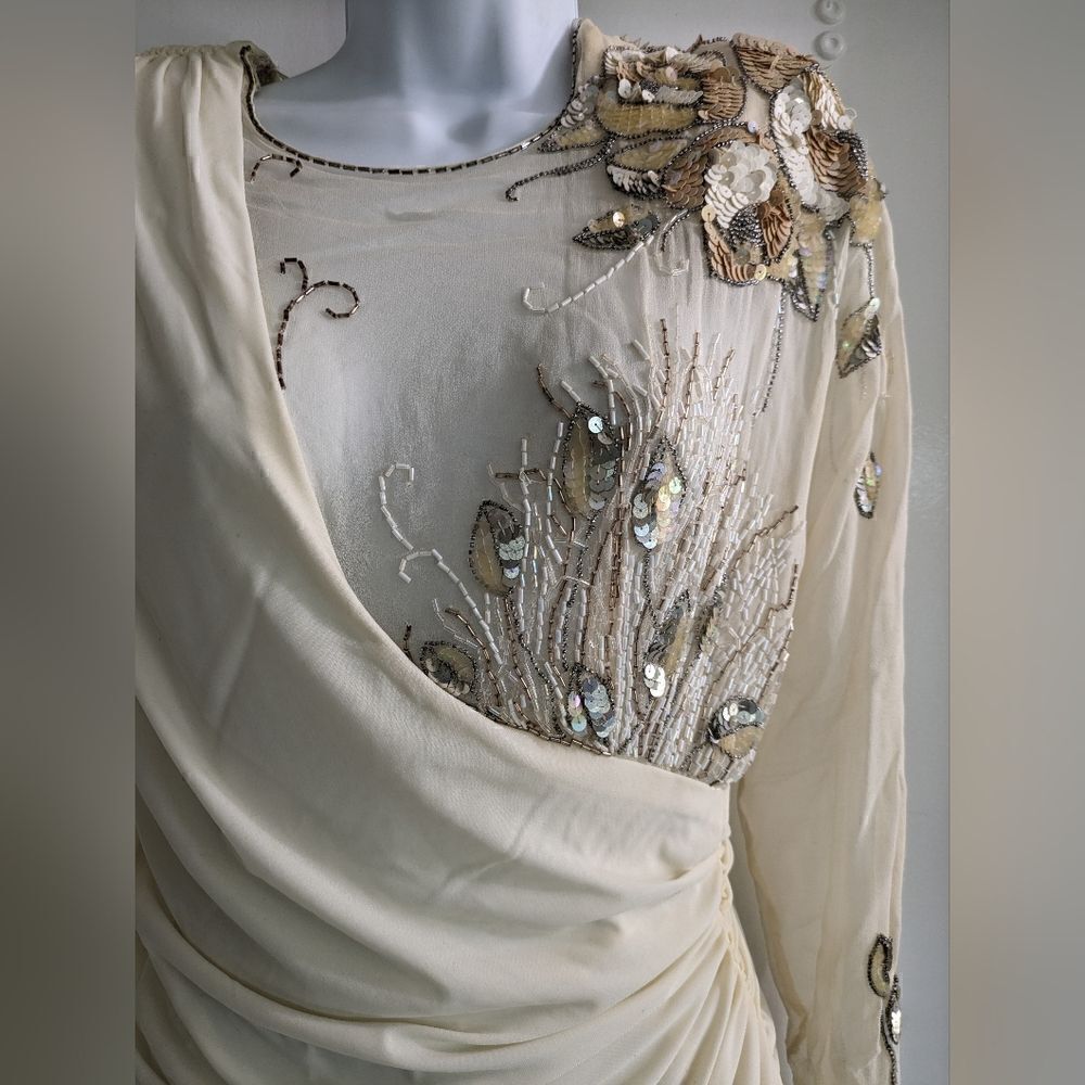 Vintage ivory rhinestone dress with shoulder pads circa 80's - Picture 10 of 10